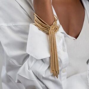 14k gold plated textured chain multi-strand statement bracelet